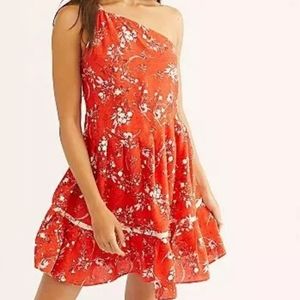 Free People One Shoulder Orange Floral Dress